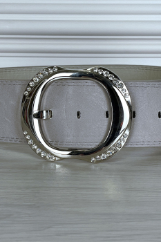 Ceinture style cuir, gris perle avec boucle argentée