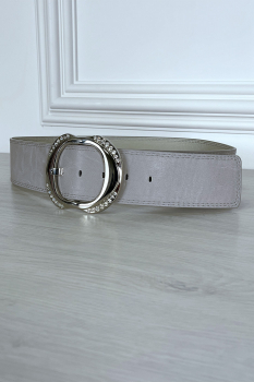 Ceinture style cuir, gris perle avec boucle argentée