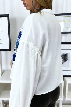 Chemise brodée à motif fleuri Blanc