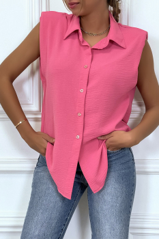 Chemisier rose fuchsia fin et léger sans manches avec renfort aux épaules