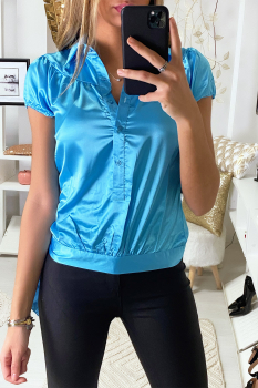 Chemisier Turquoise à manche courte effet satiné. chemisier femme