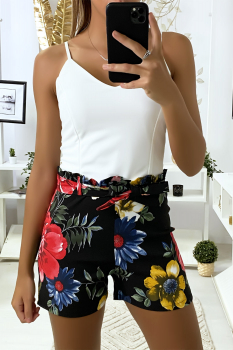 Combinaison basic short à fleur Noir