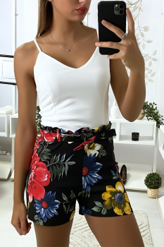 Combinaison basic short à fleur Noir