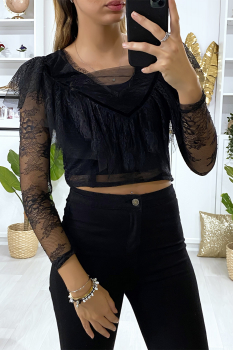 Crop top dentelle Noir