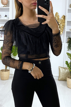 Crop top dentelle Noir