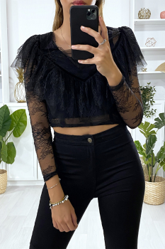 Crop top dentelle Noir