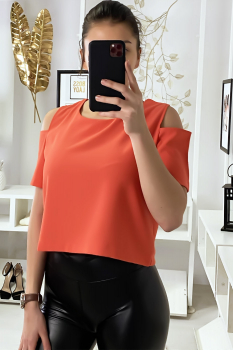 Crop top épaules dénudé Corail