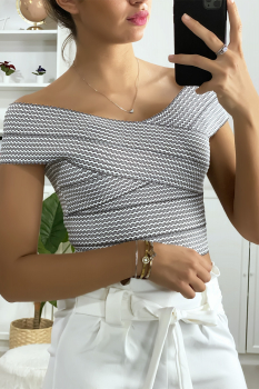 Crop top épaules dénudées croisé Noir
