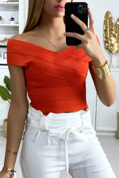Crop top épaules dénudées Rouge