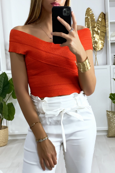 Crop top épaules dénudées Rouge
