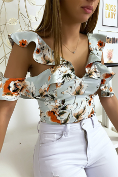 Crop top fleurie Bleu