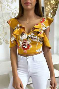 Crop top fleurie Moutarde