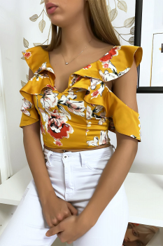 Crop top fleurie Moutarde
