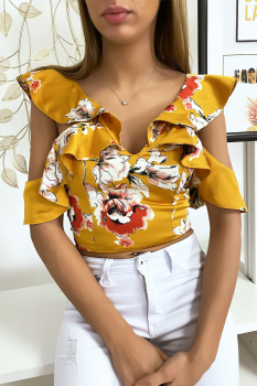 Crop top fleurie Moutarde