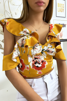 Crop top fleurie Moutarde