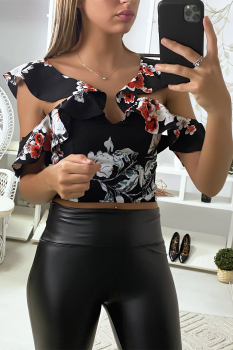 Crop top fleurie Noir