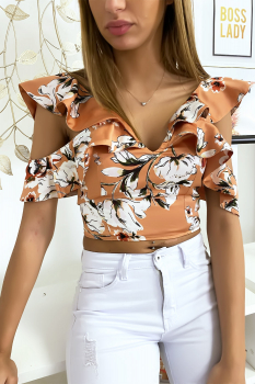 Crop top fleurie Orange