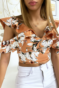 Crop top fleurie Orange