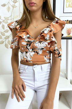 Crop top fleurie Orange