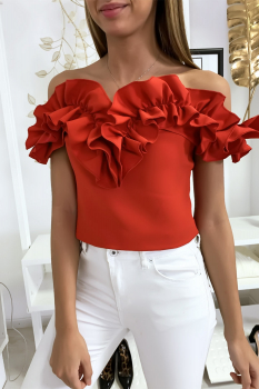 Crop top froufrou boat neck Rouge
