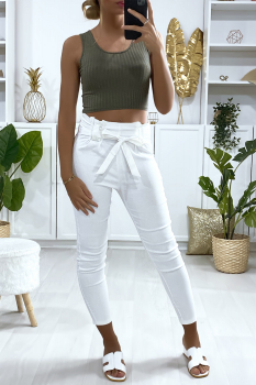 Crop top maillé Kaki