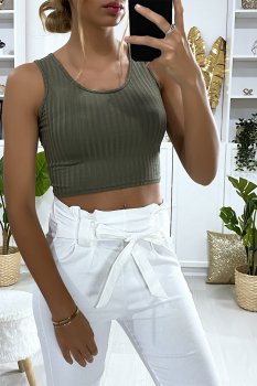 Crop top maillé Kaki