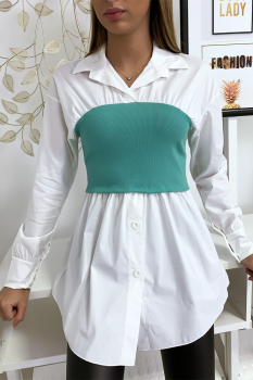 Ensemble chemise blanche et corset aqua
