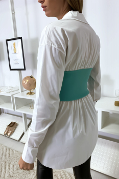 Ensemble chemise blanche et corset aqua
