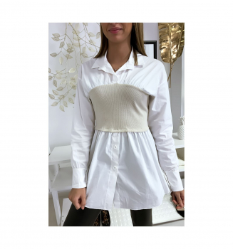 Ensemble chemise blanche et corset beige