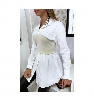 Ensemble chemise blanche et corset beige