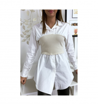 Ensemble chemise blanche et corset beige