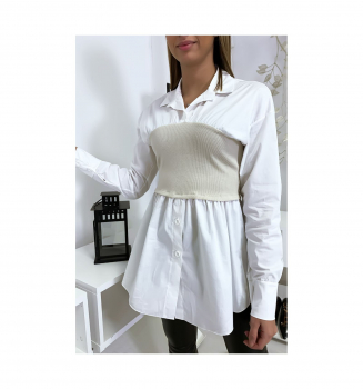 Ensemble chemise blanche et corset beige