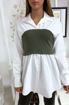 Ensemble chemise blanche et corset kaki