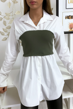 Ensemble chemise blanche et corset kaki