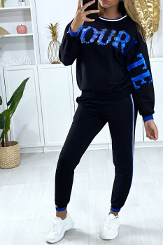 Ensemble jogging noir avec écriture FAVOURITE en paillette et strass vert