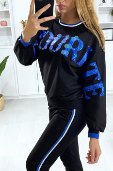 Ensemble jogging noir avec écriture FAVOURITE en paillette et strass vert