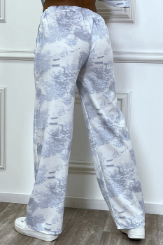 Ensemble palazzo et chemisier, motif nature bleu clair et blanc