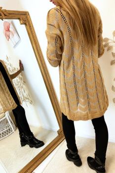 Gilet long en maille tressé Camel