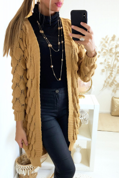 Gilet long maillé Camel