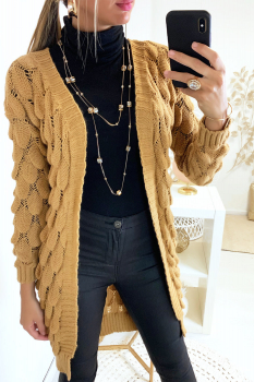 Gilet long maillé Camel