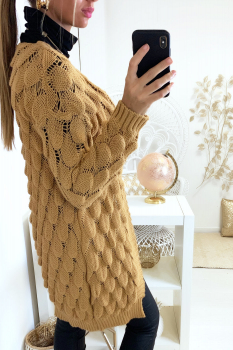 Gilet long maillé Camel