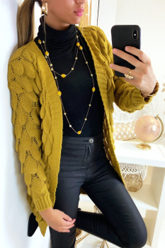 Gilet long maillé Moutarde