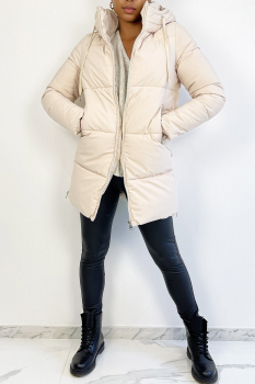 Grosse veste 3/4 écru, épaisse avec capuche et poches