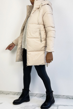 Grosse veste 3/4 écru, épaisse avec capuche et poches