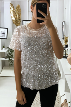 Haut chic à paillete Rose