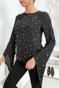 Haut chic fluide perles Noir