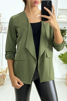 Jolie blazer kaki avec revers sur le devant et manches 3/4