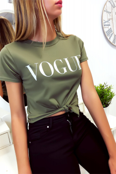 Jolie crop top Kaki avec écriture Vogue et petit noeud