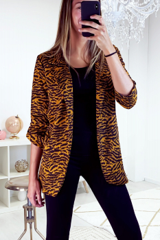 Jolie petite veste blazer moutarde motif zébré