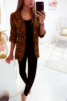 Jolie petite veste blazer moutarde motif zébré